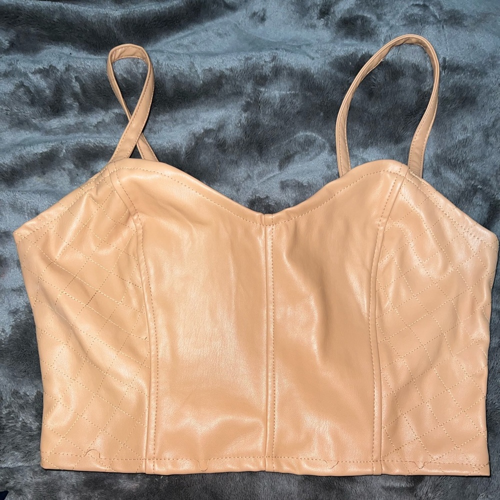 Faux leather tan top